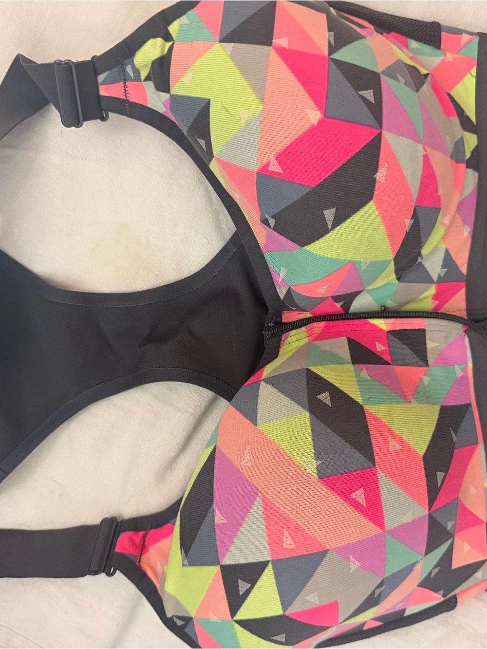 Victoria's Secret Black Sports Bra with Neon Geometric Print